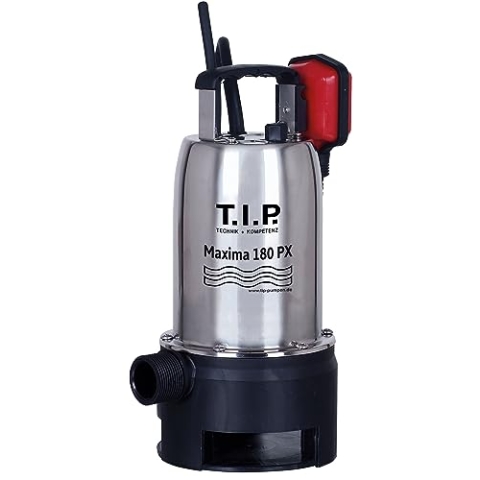 T.I.P. 30121 Schmutzwasser Tauchpumpe Edelstahl Maxima 180 PX, bis 10.500 l/h Fördermenge Silber