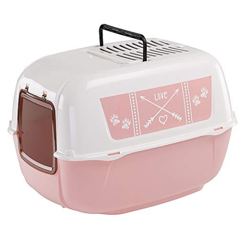 Ferplast Katzentoilette mit Deckel, Katzenklo, mit Zwei Aktivkohlefiltern gegen schlechte Gerüche, Schwingtür und Griff, 52,5 X 39,5 X 38 cm Rosa Decor