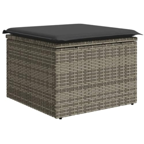 vidaXL Gartenhocker mit Kissen, Gartenstuhl mit abnehmbarem waschbarem Bezug, Hocker mit Stahlrahmen, Sitzhocker Terrassenhocker, Grau Poly Rattan
