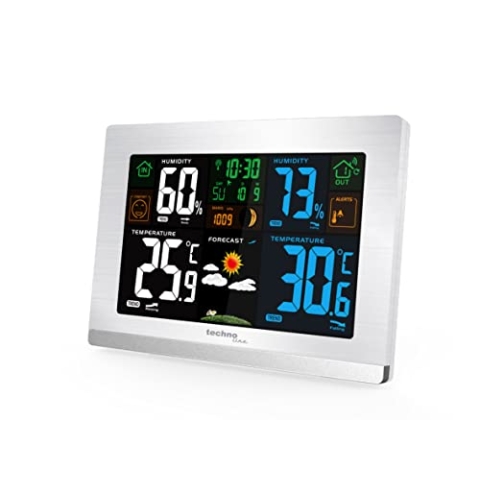 Technoline WS6462 silber Funkwetterstation, Innentemperatur, Außentemperatur, Luftfeuchte, Luftdruck, Tendenzanzeige, Farbdisplay, Funkuhr, Mondphasen