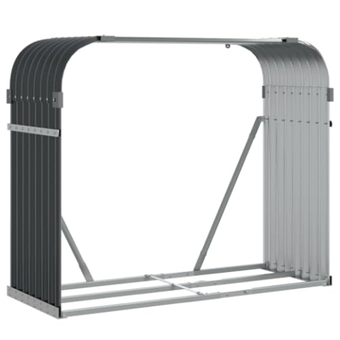 vidaXL Kaminholzunterstand, Kaminholzregal mit viel Stauraum, Feuerfest Brennholzregal mit Haken, Garten Holzlager Unterstand, Anthrazit 120x45x100cm Verzinkter Stahl