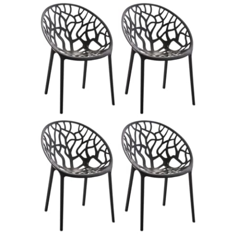 CLP 4er Set Gartenstühle Hope Kunststoff I Stapelstühle wetterfest und UV-beständig I Outdoorstühle pflegeleicht I Sessel für draußen, Farbe:schwarz