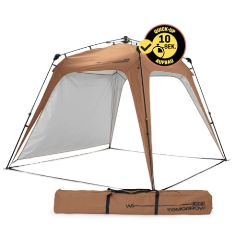 Lumaland Outdoor Pavillon 2,5 x 2,5m | Wasserdicht & UV-Schutz | Gartenzelt inkl. 1x Seitenteil & Tasche & Heringe | Robuster Camping & Partyzelt | Pop Up Zelt Aufbau in 2 Minuten [Kamel-Braun]