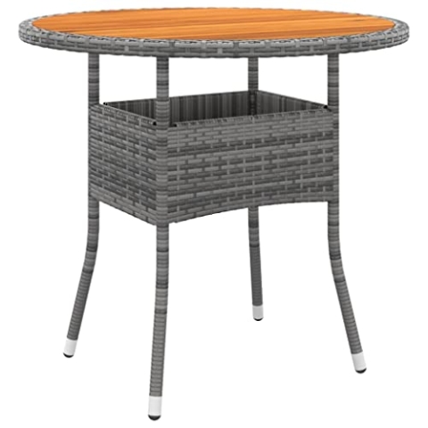 vidaXL Akazie Massivholz Gartentisch Garten Esstisch Terrassentisch Gartenmöbel Tisch Outdoor Balkontisch Außentisch Ø80x75cm Poly Rattan Grau