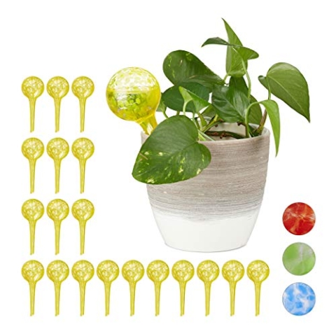 Relaxdays 20 x Bewässerungskugel im Set, dosierte Bewässerung Pflanzen u. Blumen, Gießhilfe Büro, Urlaub, Ø 6 cm, Glas, gelb