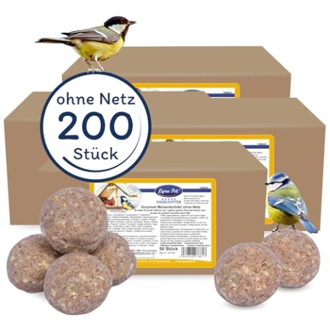 Lyra Pet® | 200 Gourmet Meisenknödel schalenfrei ohne Netz à 80 g | Energiespender für Wildvögel | Fetthaltiges Wildvogelfutter Ohne Schalen | Kraftspendendes Fettfutter | Vogelfutter Ganzjährig