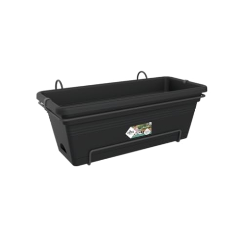 elho Green Basics Balkonkasten XL Allin1 55 - Übertopf für Balkon & Außen - Ø 54.5 x H 22.5 cm - Schwarz/Living Schwarz