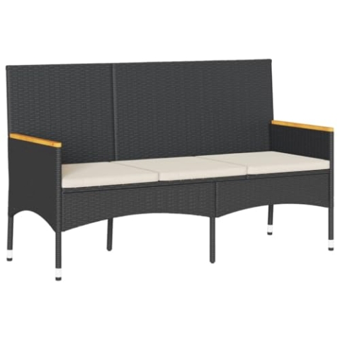 vidaXL Gartenbank 3-Sitzer, Parkbank mit Kissen Stahlrahmen, Sitzbank für Terrasse Garten Balkon, Gartenmöbel Balkonbank, Schwarz Poly Rattan