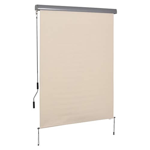 Outsunny Senkrechtmarkise Balkonmarkise Vertikalmarkise Windschutz Seitenrollo Sichtschutz mit Handkurbel Polyesterstoff+Aluminium Cremeweiß 200 x 140 cm