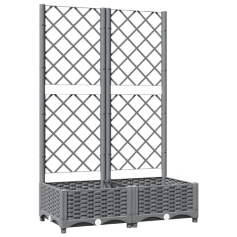 vidaXL Pflanzkübel, Blumenkasten mit Rankgitter für Balkon Garten Terrasse, Pflanzkasten mit Spalier für Kletterpflanzen, Blumenkübel Rankhilfe, Hellgrau PP