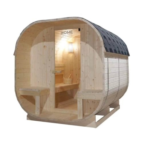 Home Deluxe - Outdoor Sauna Cube Deluxe - L - Maße: ca. 220 cm x 185 cm x 194 cm, Holz: Fichtenholz - inkl. Saunaofen und Saunazubehör I Gartensauna, Außensauna, Sauna Fass für 4 Personen