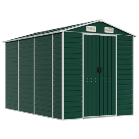 vidaXL Gerätehaus, Geräteschuppen mit Schrägdach Eckenschutz, Garten Schuppen für Gartengeräte, Gartenhaus Metallschuppen, Grün Verzinkter Stahl