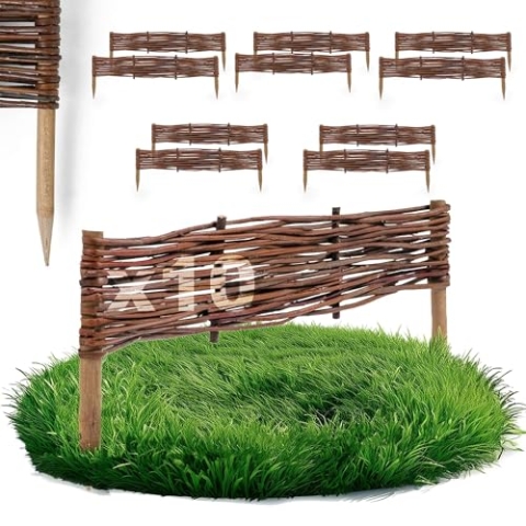 10 x BOGATECO Beeteinfassung aus Weide | 60 cm Lang & 10 cm Hoch | Holz-Zaun Rasenkante | Weiden-Zaun Steckzaun Perfekt für den Garten als Weg-Abgrenzung | Gartenzaun Weidezaun Zaunelemente