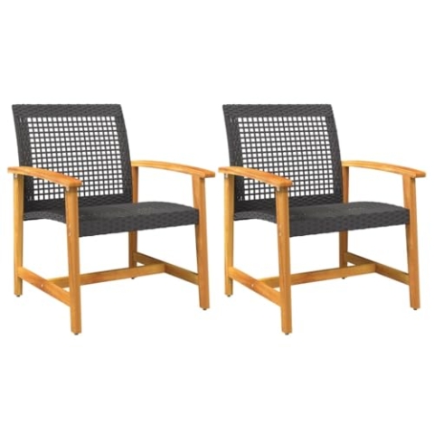 vidaXL Gartenstuhl 2 STK., Stuhl für den Außenbereich, Gartensessel mit Rückenlehne Armlehnen, Sessel Terrassenstuhl Gartenmöbel, Schwarz Poly Rattan Akazienholz