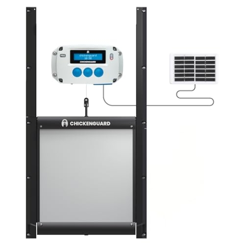 ChickenGuard Automatischer Hühnerstall Türöffner, betrieben mit Solarenergie/Batterien/Strom. Timer/Lichtsensor; nur Motorantriebs- oder Kombinationskits. (PRO + Tür + Solar Kit)