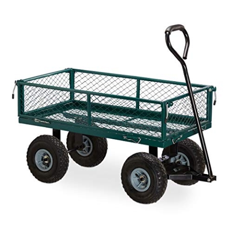 Relaxdays Handwagen, praktischer Bollerwagen für den Garten, Outdoor Transport, klappbare Seitenteile, bis 150 kg, grün
