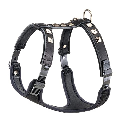 Ferplast Hundegeschirr mittelgroße Hunde Giotto Luxor MEDIUM, aus echtem Leder mit silbernen Nieten, Halsumfang: 38-46 cm, Brustumfang: 57-65 cm, Schwarz