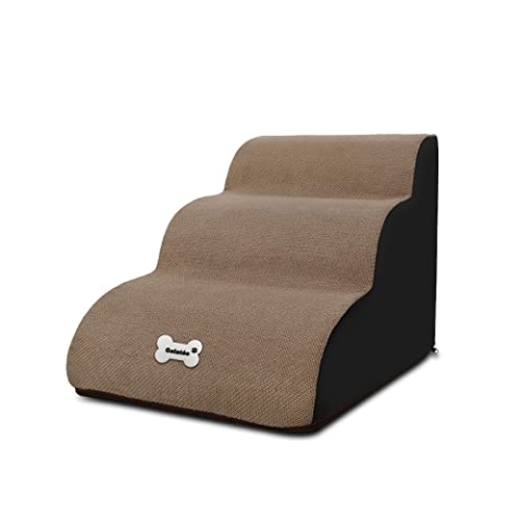 Galatée Haustiertreppe, waschbarer Bezug mit Reißverschluss, abnehmbare Haustierrampe, Hundestufen aus hochdichtem Schaumstoff, 3-stufiges Haustier-Klettertreppen-Hundesofa（Helle Bräune）
