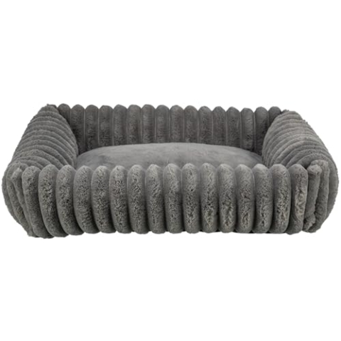 TRIXIE Hundebett Lonni 65x50 cm in grau – eckiges Kuschelbett mit weichem Plüsch in Cord Look, Hundekorb für kleine Hunde, fest integriertes Kissen, rutschfester Boden - weich & waschbar -374020
