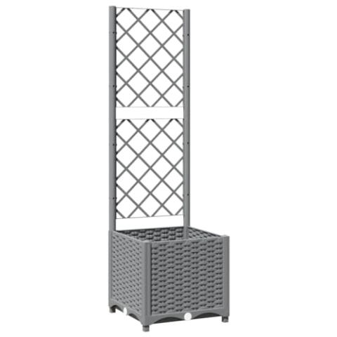 vidaXL Pflanzkübel, Blumenkasten mit Rankgitter für Balkon Garten Terrasse, Pflanzkasten mit Spalier für Kletterpflanzen, Blumenkübel Rankhilfe, Hellgrau PP