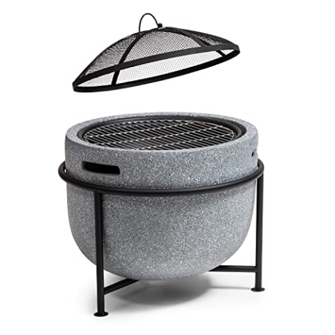 Blumfeldt Feuerschale, Tragbare Feuerstelle Outdoor, Feuerschalen für den Garten, Terrasse & Camping, Feuerschale mit Grillrost & Holzlagerfach, Sichere Stahlschale, Feuerstelle 52 x 46 x 52 cm