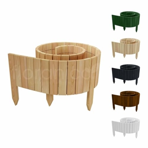 Floranica Rollborder II Flexibler Holzzaun 200 x 20 cm Natur (kürzbar) Kiefernholz Beetumrandung imprägniert Gartenzaun Beeteinfassung Dekozaun Rollboarder Rasenkante