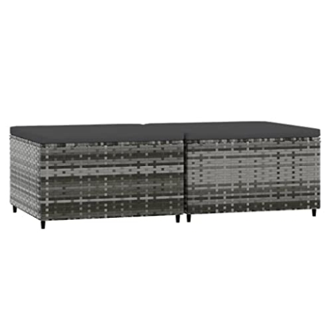 vidaXL Gartenhocker 2 STK., Sitzhocker mit Kissen Stahlrahmen, Modular Hocker für Garten Terrasse, Fußhocker Gartenmöbel, Grau Poly Rattan