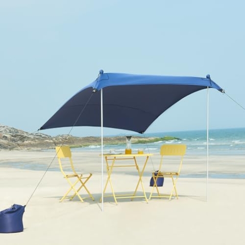 pro.tec Strandzelt Bernheze Sonnensegel Schattensegel Sonnenzelt mit 2 Alu-Stangen und 4 befüllbaren Sandtaschen Sonnendach 200x200x170cm (LxBxH) Blau