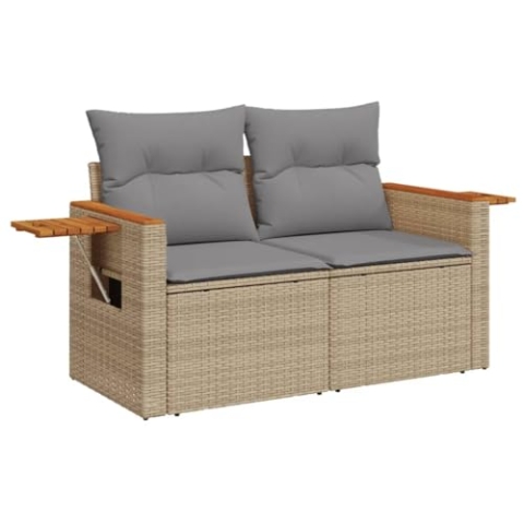 vidaXL Gartensofa mit Kissen 2-Sitzer, Sofa mit Staufach unter Sitzfläche, Terrassensofa mit abnehmbarem waschbarem Bezug, Gartenmöbel Terrassenmöbel, Beige Poly Rattan
