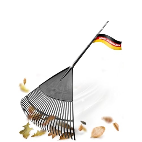 Novatool 2X Laubbesen mit 4tlg Steck- & Schraubstiel, Laubfeger mit 30 Kunststoff-Zinken, Rechen Arbeitsbreite 75cm, Laubrechen, Gartenbesen, Rasenrechen, Harke, Landschaftsbesen, Gartengerät Schwarz