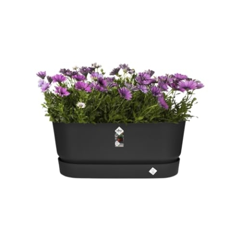 elho Greenville Trough 80 - Übertopf für Außen - 100% recyceltem Plastik - Ø 78.0 x H 33.5 cm - Schwarz/Living Schwarz