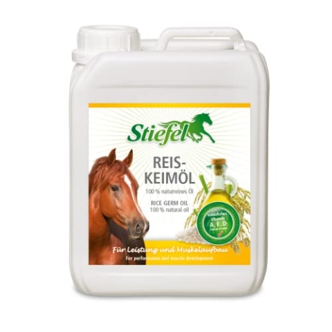 Stiefel Reiskeimöl für Pferde, hochwertiges 100% naturreines Öl, unterstützt den Muskelaufbau & die Leistungsbereitschaft, flüssig, 5l