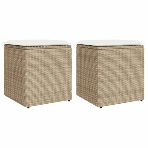 vidaXL Gartenhocker mit Kissen 2 STK. Beige 40x40x43 cm Poly Rattan, Outdoor Hocker, Garten Sitzhocker, Sitzhocker Terrasse, Terrassenhocker