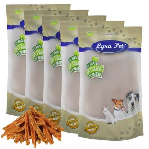 Lyra Pet® 5 kg Hühnerbruststreifen | Kausnack vom Huhn | Leckerli auch für Welpen und ältere Hunde | Idealer Belohnungs- und Trainingssnack | Gut verträglich | Wiederverschließbarer Beutel