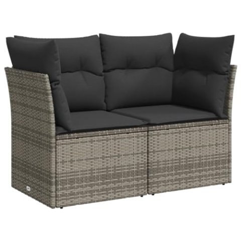 vidaXL Gartensofa mit Kissen 2-Sitzer, Sofa mit Staufach unter Sitzfläche, Terrassensofa mit abnehmbarem waschbarem Bezug, Gartenmöbel Terrassenmöbel, Grau Poly Rattan