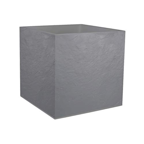 EDA - Quadratischer Topf, 50 cm, Volcania, 57 l, Steinoptik, doppelwandig, Wasserspeicherbereich, 49,5 x 49,5 x 49,5 cm, Kieselgrau