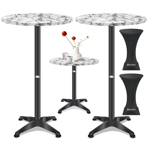 KESSER® 2in1 Stehtisch Bistrotisch 2er Set | Aluminium Edelstahlplatte | höhenverstellbar 70cm / 115cm | Partytisch Tisch Ø 80cm | In- & Outdoor | Empfangstisch | Marmor