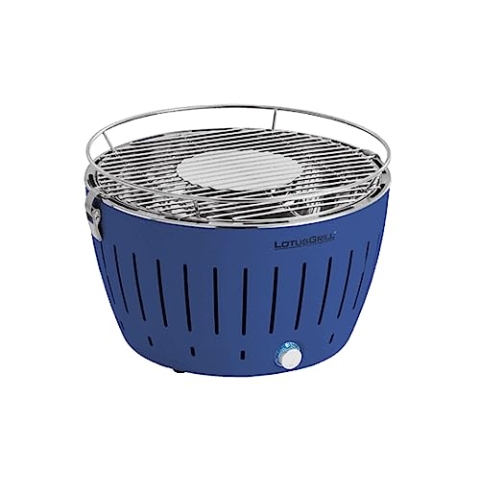 LotusGrill Classic Tiefblau G340 der raucharme Holzkohlegrill/Tischgrill mit USB-Anschluß