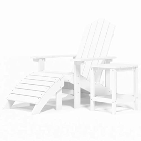 vidaXL Adirondack Gartenstuhl mit Hocker Tisch Gartenmöbel Gartensessel Stuhl Terrassenstuhl Balkonstuhl Stühle Sitzgarnitur Sitzgruppe HDPE Weiß