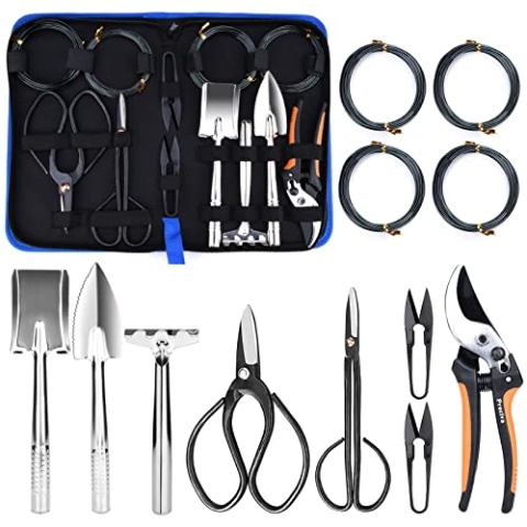 Preciva Gartenwerkzeug-Set, 13-teilig, Bonsai mit Tasche, Garten-Set bestehend aus Schaufel, Rechen, Gartenschere, Geschenk für Gartenfreunde (blau)