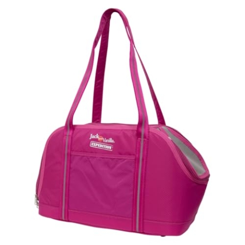 JACK AND VANILLA, ergonomische, Wasserabweisende Transportbox für Haustiere mit Aufbewahrungstaschen, modernes Fuchsia-Design, ideal zum Wandern und Reisen, U (Einheitsgröße), Sportmodell