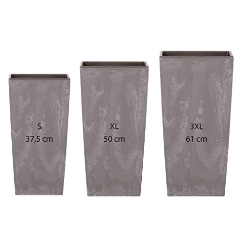 Pack 3 High Pots Prosperplast (11,4/26,6/49 Liter) Urbi quadratischer Effekt von hellgrauem Kunststoff mit Ablagerung.