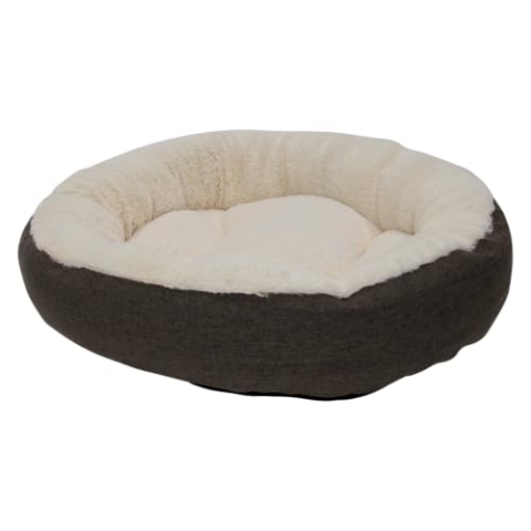 JACK AND VANILLA, Bequemer runder Korb für Hunde und Katzen, Elegantes Design in Dunkelbraun, leicht zu reinigen, Maße 65 x 65 x 17 cm, perfekt für eine gemütliche Ruhepause