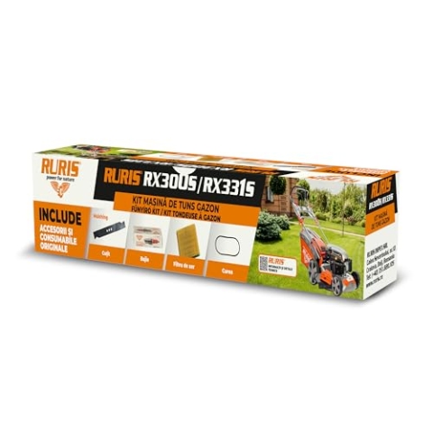 Ruris – kitrx3031s20- Wartungs-Set für Thermo-Rasenmäher RX300S-RX331S mit Messer, Kerze, Riemen, Orange