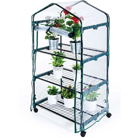 VERDEMAX cm 50 x 70 x 131 "AZALEA" Gewächshaus mit Drei Regalen und Rädern (Abdeckung INKLUSIVE), Grün