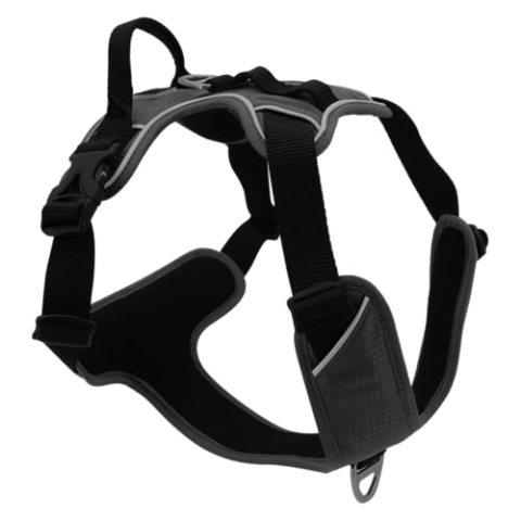 JACK AND VANILLA Schwarzes, ergonomisches Wandergeschirr, verstellbar, wasserabweisend, fortschrittliches Sicherheitssystem, optimaler Komfort für Ihr Haustier, Größe L, Farbe