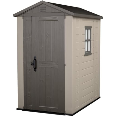 Keter Gerätehaus Factor 4x6, Beige, 4.0m³ Rauminhalt, Außenmaße (B/T/H):129.5 x 182 x 216.5 cm, wetterfest, wasserdicht, UV-beständig, Outdoor