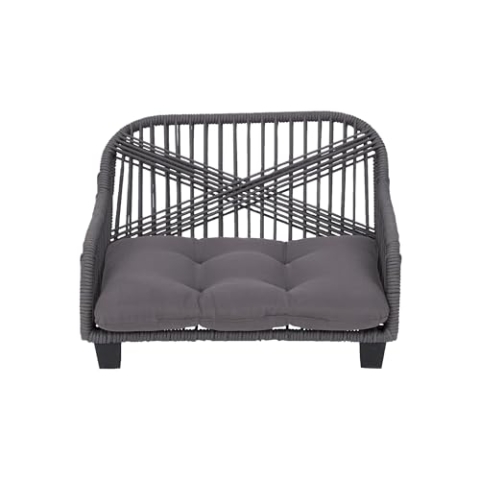 Teamson Pets Lachesis Indoor Outdoor Woven Rope Cat or Small Dog Sofa Bed Lounger Water Resistant with Removable Washable Cushion Grey ST-N10007-UK