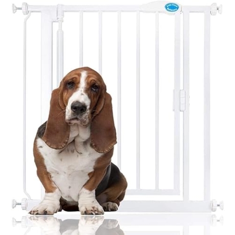 Bettacare Auto Close Haustiergitter, 75cm - 82cm, Weiß, Druckmontage-Treppengitter für Hunde & Welpen, Sicherheitsgitter für Türen, Flure und Räume