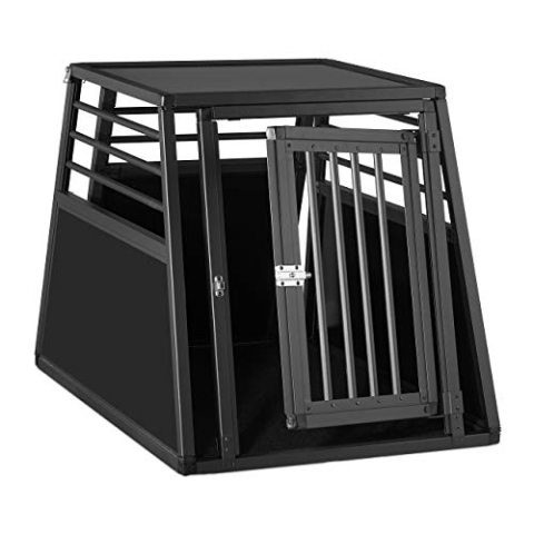 Relaxdays Hundebox Auto, Hundetransportbox für Kofferraum, abgeschrägt, Alu Hundekäfig, HBT 68 x 65,5 x 92,5 cm, schwarz